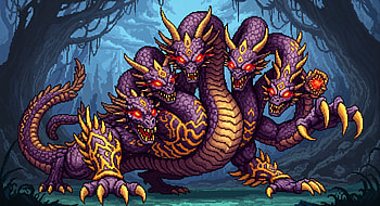 Magical Hydra Creature, magical creature, hydra, pixel art, multi-headed dragon HD wallpaper