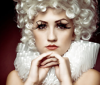Ruff 'n Curls, fashion, white, eyes, hands, ruff, beauty, female HD wallpaper