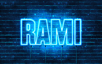 Rami, , with names, Rami name, blue neon lights, Happy Birtay Rami, popular arabic male names, with Rami name HD wallpaper