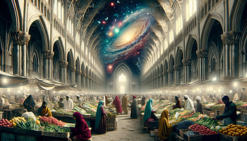 Cosmic Cathedral Farmers Market, farmers market, market, galaxy, architecture, people HD wallpaper