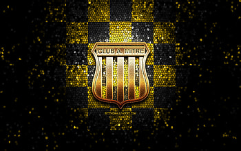 CA Mitre, glitter logo, Primera Nacional, yellow black checkered background, soccer, argentinian football club, CA Mitre logo, mosaic art, football, Mitre FC HD wallpaper