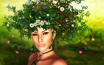 Beauty, summer, rendering, fantasy, flower, green, girl, luminos, wreath HD wallpaper