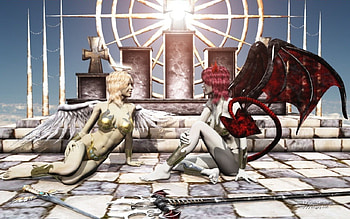 Good and Evil, wings, winged, light, devil, evil, bad, angel, good HD wallpaper