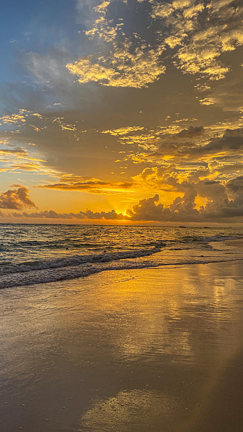 Nature, Sunset, Sea, Waves, Beach HD phone wallpaper
