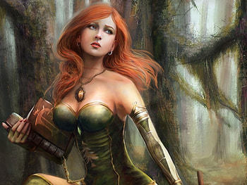 Fantasy Girl, books, fantasy, pretty, art, red head, girl HD wallpaper