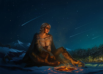 Ciri, the warrior, The witcher 3: wild hunt, starry night, artwork HD wallpaper