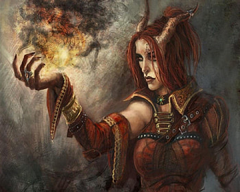 A Burning Touch, horns, fire, demon, female HD wallpaper