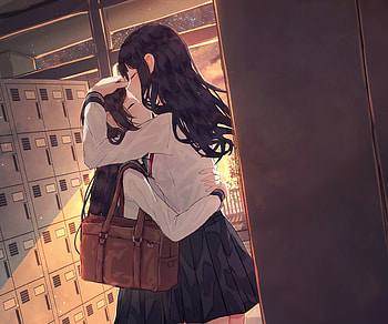 Sunset Locker Embrace — Anime Love, Anime, love HD wallpaper