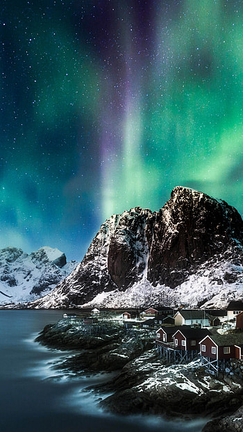 Norwegian beauty, Lofoten Islands, Majestic mountains, Northern Lights spectacle HD phone wallpaper