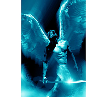 Blue Warrior, blue, wings, sword, warrior HD wallpaper