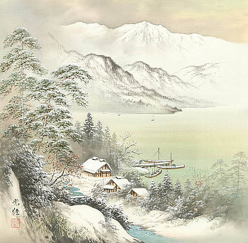 Kojima Koukei ... Winter in the Gulf, winter, art, drawing, nature, kojima koukei, mountain HD wallpaper