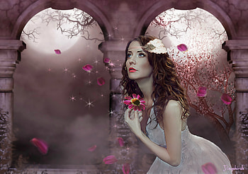 Fantasy Girl, flowers, fantasy, art, woman HD wallpaper