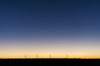 Sunset, windmills, clean skyline, minimal HD wallpaper