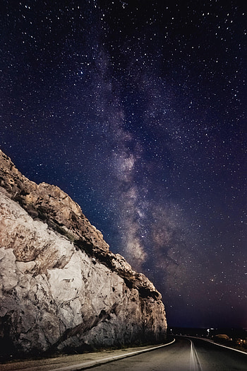 Stars, Night, Rocks, Dark, Road, Starry Sky HD phone wallpaper