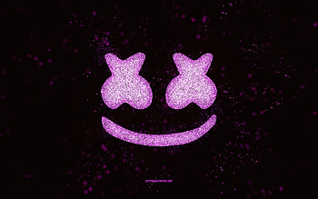 Marshmello glitter logo, , black background, logo, purple glitter art, Marshmello, creative art, Marshmello purple glitter logo HD wallpaper