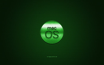 MacOS logo, green shiny logo, MacOS metal emblem, green carbon fiber texture, MacOS, brands, creative art HD wallpaper