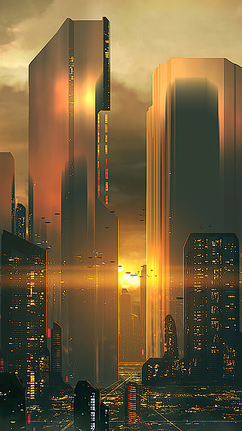 Silhouettes of future city, Sony Xperia x xz z5 premium HD phone wallpaper
