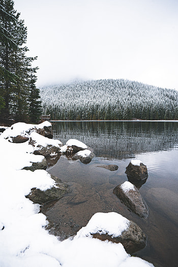 Landscape, Winter, Nature, Stones, Snow, Lake, Forest HD phone wallpaper