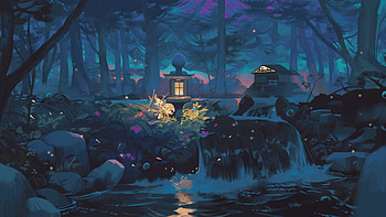 Nature artwork, night lamp, forest, art HD wallpaper