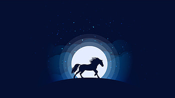 Horse, moon, silhouette, blue dark, minimal HD wallpaper