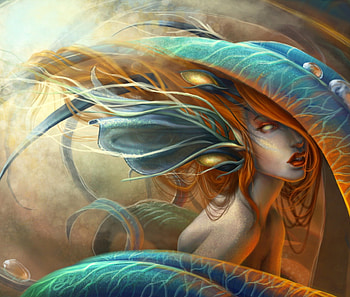 Mermaid, abstract, plants, fantasy, water HD wallpaper