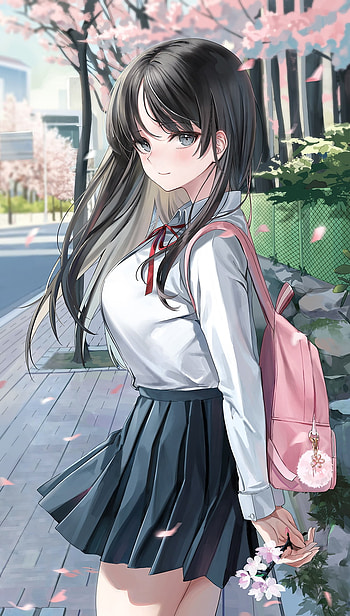Anime girl, sky, cartoon HD phone wallpaper