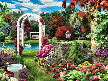 Glorious Garden F2Cmp, floral, avian, beauty, butterflies, painting, flower, goldfinch, cardinal, bird, art, garden, romance, beautiful, artwork, wide screen, love, flowers, swan HD wallpaper