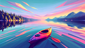 Geometric Sunrise Kayak Adventure, kayak, lake, mountain, nature HD wallpaper