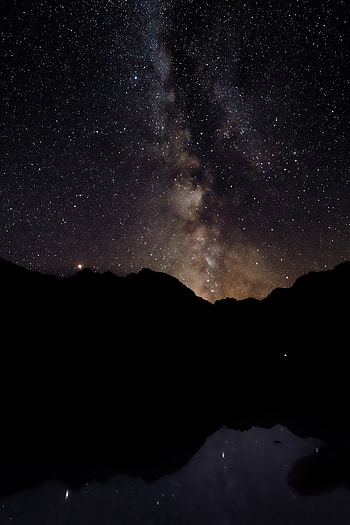 Mountains, Night, Dark, Silhouette, Starry Sky HD phone wallpaper