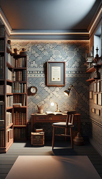 Elegant Study Room Design, library, desk, book, vintage HD phone wallpaper
