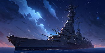 Anime Style Battleship with Starry Sky, battleship, starry sky, military, artistic HD wallpaper