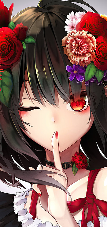 Silence, red eyes, flower, Anime, Original HD phone wallpaper