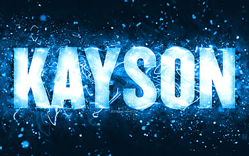Happy Birtay Kayson, , blue neon lights, Kayson name, creative, Kayson Happy Birtay, Kayson Birtay, popular american male names, with Kayson name, Kayson HD wallpaper