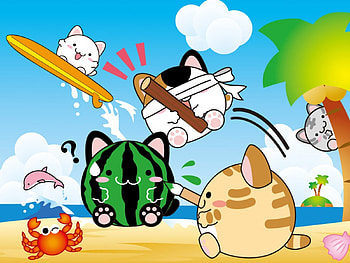 Maruneko Beach, kawaii, Maruneko, Beach, Cat, Cute HD wallpaper