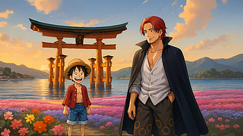 Shanks with Luffy, Anime, One Piece, Monkey D. Luffy, Shanks (One Piece) HD wallpaper