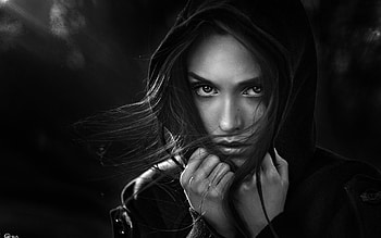 Beauty, wind, black, white, bw, face, girl, woman HD wallpaper