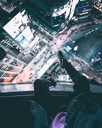 Cities, View From Above, Legs, Night City, Overview, Review, Human, Person HD phone wallpaper