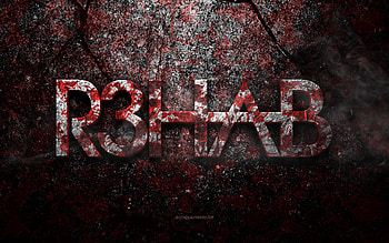 R3hab logo, grunge art, R3hab stone logo, red stone texture, R3hab, grunge stone texture, R3hab emblem, R3hab 3d logo HD wallpaper
