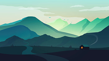 Mountain Path Artistic Landscape House Minimalism Minimalism HD wallpaper