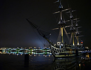 On Show, night, sea, boat, ship, reflection, illuminated, bridge HD wallpaper