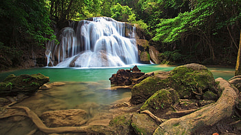 Waterfall, blue, nature, water HD wallpaper