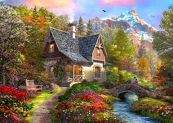 Fishing with dad, art, house, fishing, dominic davison, people, summer, painting, pictura, bridge, water, vara HD wallpaper