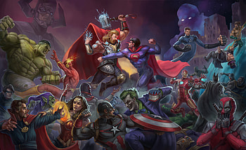 Marvel X Dc Universe, iron-man, thor, hulk, batman, superman, wonder-woman, deadpool, mister-fantastic, doctor-strange, aquaman, flash, captain-america, joker, superheroes, artwork, art, digital-art, artstation HD wallpaper