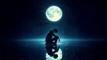 Lonely Anime Boy Broken Under Moonlight, lonely, anime-boy, moon, dark, broken, moonlight, artist, art, digital-art, ai, artwork HD wallpaper