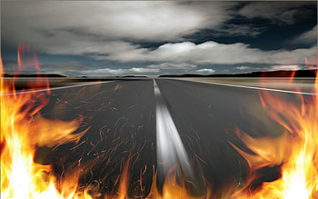 fire road, street, road, fire, car HD wallpaper