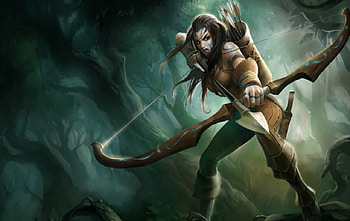 The Huntress, arrows, tattoos, forest, woman, bow HD wallpaper
