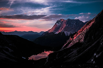 Long Mountain Ranges Landscape Orange Dark Sky , mountains, landscape, nature, sky HD wallpaper