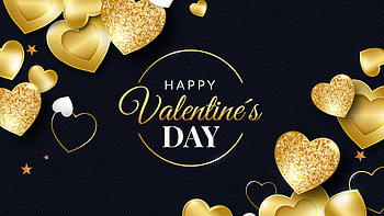 Golden Glitter Hearts Shapes Stars Happy Valentine's Day Black Background Valentine's Day HD wallpaper