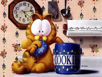 Hand in the cookie jar, cookie jar, kitchen, cat, garfield, clock HD wallpaper
