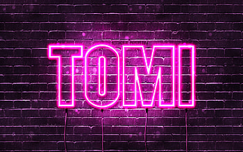 Happy Birtay Tomi, , pink neon lights, Tomi name, creative, Tomi Happy Birtay, Tomi Birtay, popular japanese female names, with Tomi name, Tomi HD wallpaper